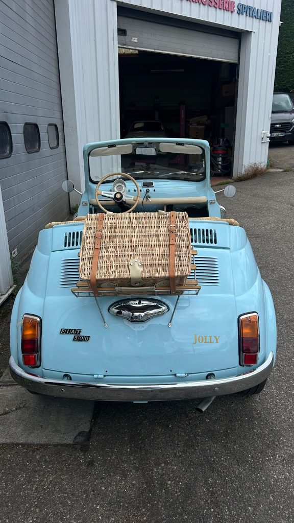 Fiat 500 Jolly Bleu avec valise en osier
